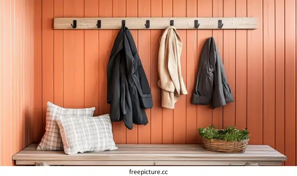 Rustic Entryway Coat Rack with Soft Accents