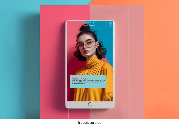 Woman in Glasses Holding a Smartphone on a Colorful Background