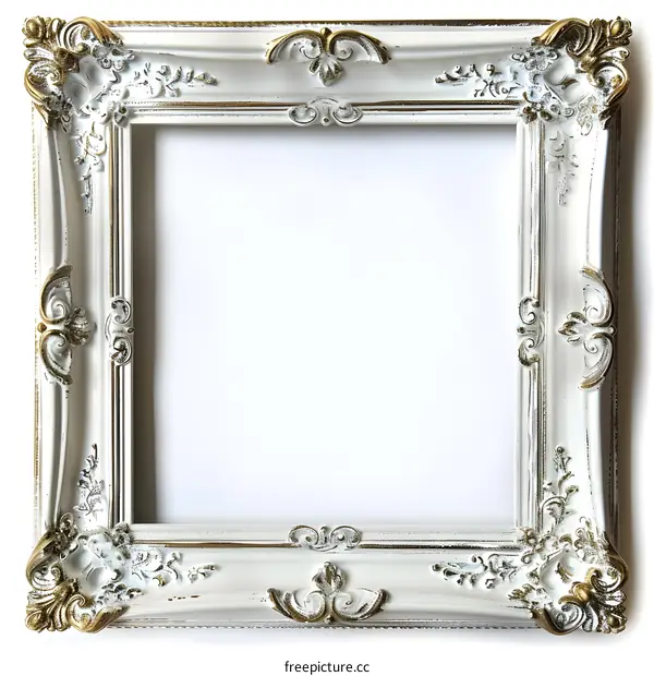 White Ornate Picture Frame With Gold Accents
