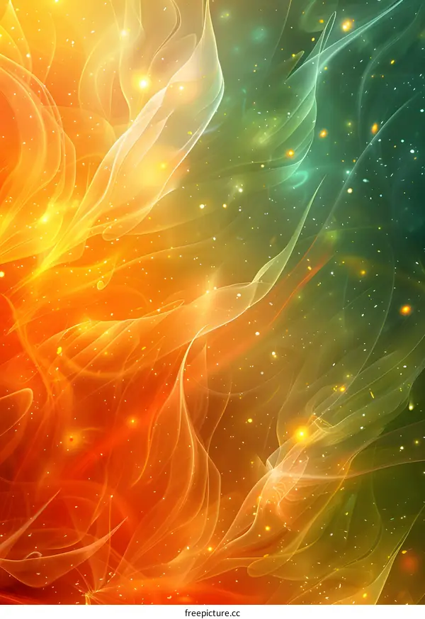 Abstract Orange And Green Galaxy Background With Stars