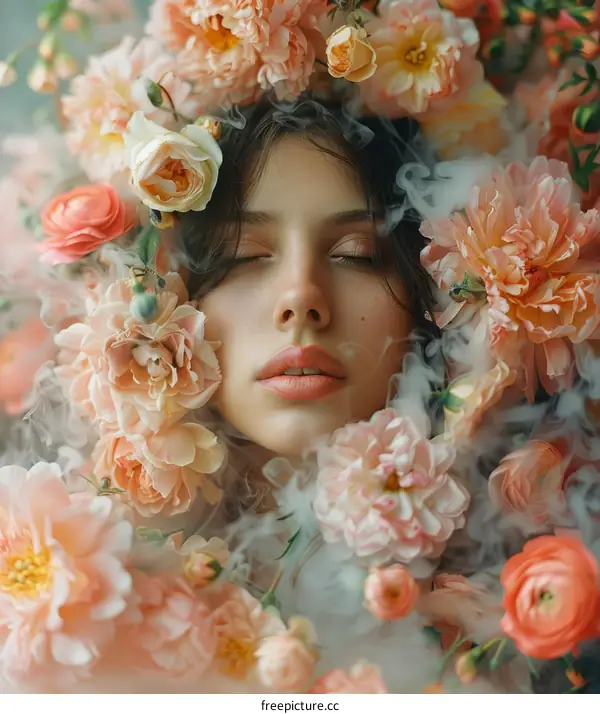 Portrait of a young woman with flowers in her hair