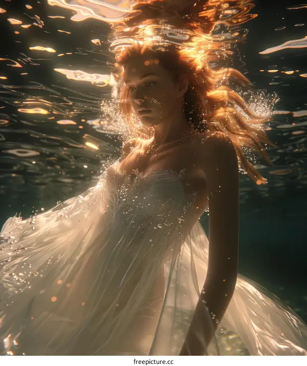 Underwater Elegance: A Dreamy Portrait of a Woman in a White Dress