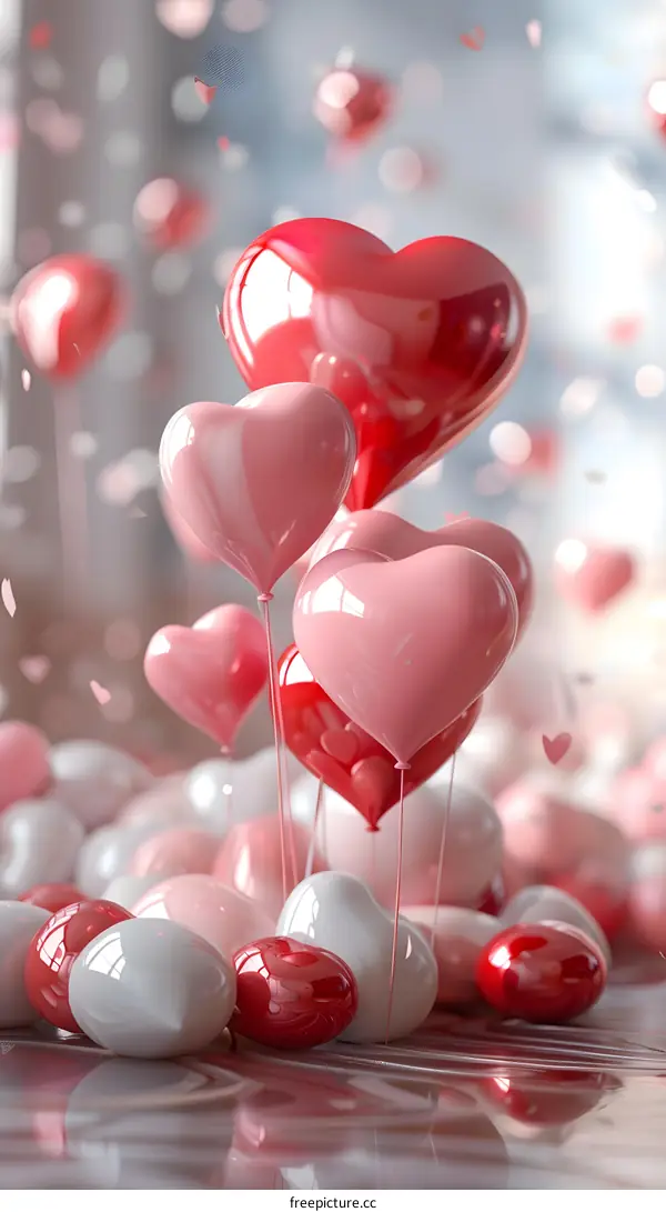 Pink and white heart-shaped balloons
