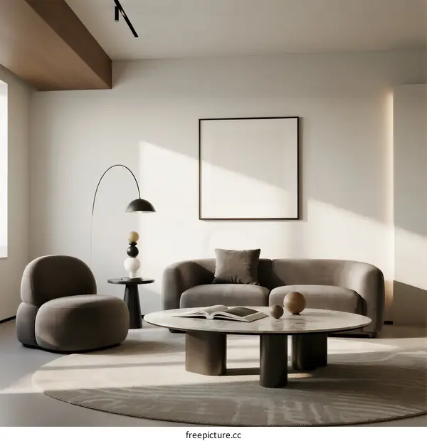 Modern Living Room with Minimalist Furniture and Soft Lighting