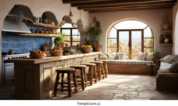 Mediterranean Kitchen with Sea View