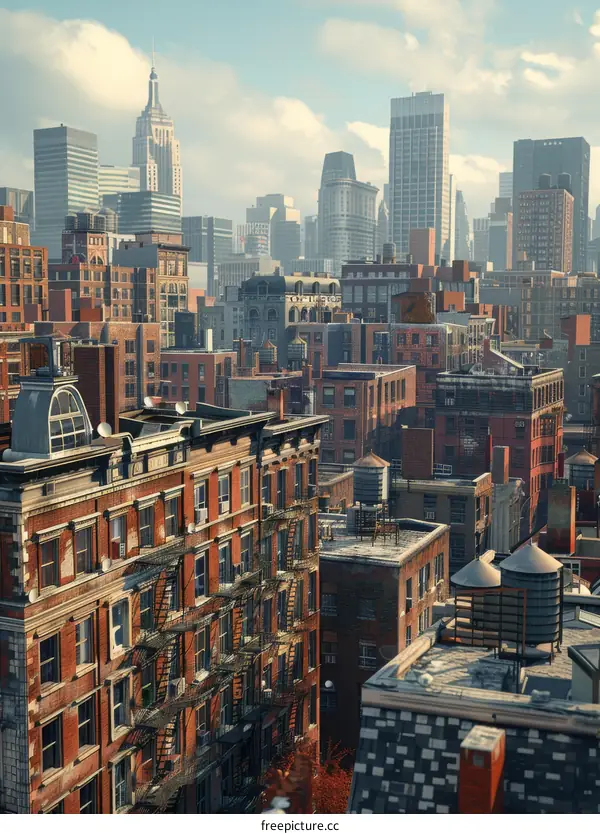 Urban Cityscape Illustration with Brick Buildings