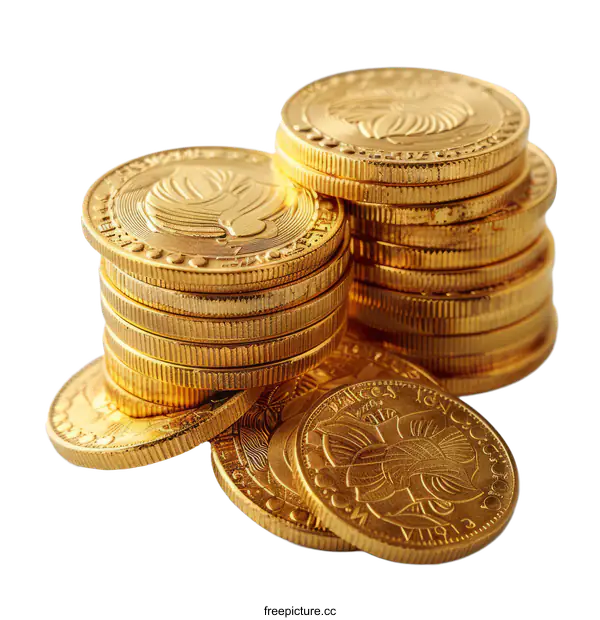 [Transparent Background PNG]Stack of Gold Coins Isolated on White Background