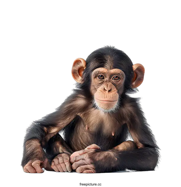 [Transparent Background PNG]Baby Chimpanzee Portrait on White Background