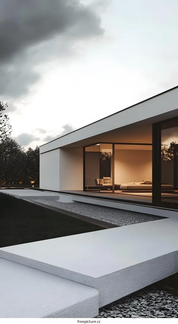 Minimalist Modern House Exterior with Patio and Walkway