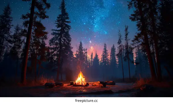 Starry Night Forest Campfire Landscape