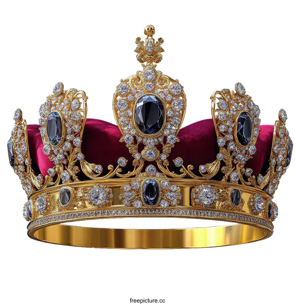 [Transparent Background PNG]Golden Royal Crown with Jewels