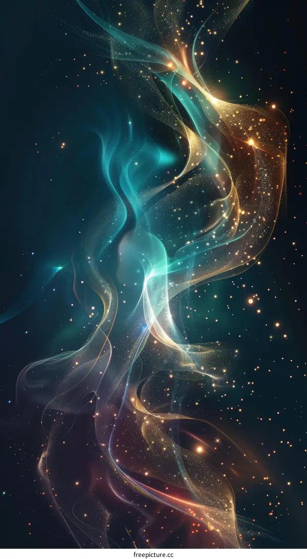 Colorful smoke waves with shiny particles