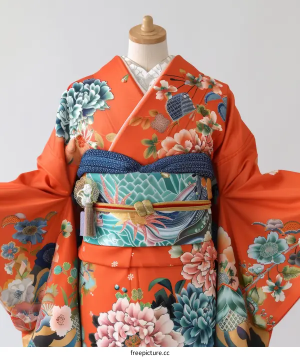 A woman wearing a kimono with a floral pattern