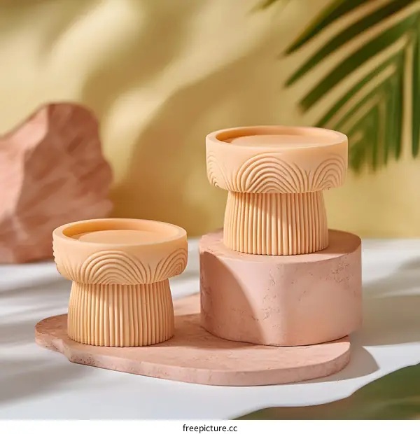 Abstract Modern Candle Holders on a Pink Platform