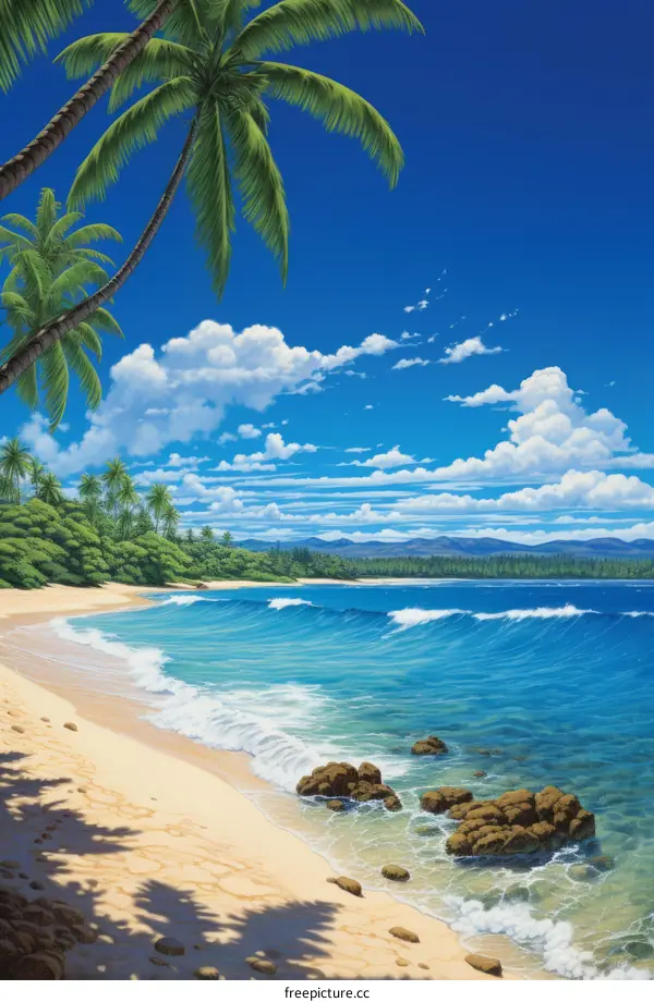 Beach Scenery With Coconut Trees And Blue Ocean