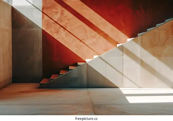 Sunlight Streaming Through Windows Onto Concrete Stairs