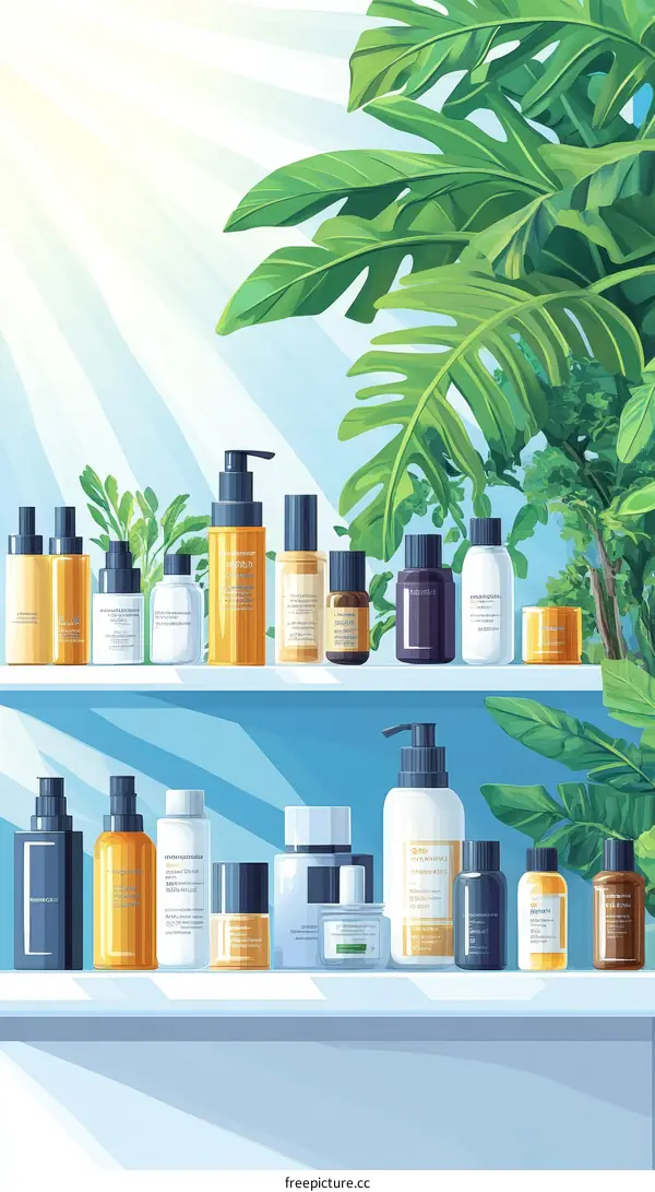 Shelving Display of Beauty Products Under Sunlight