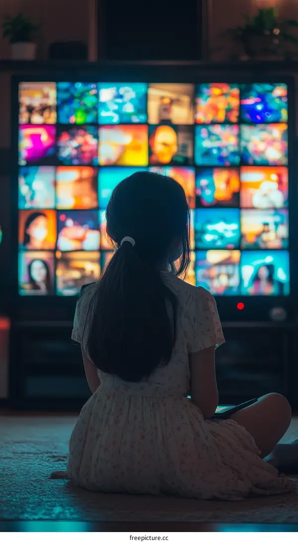 Woman Watching Multiple Screens TV