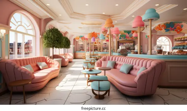 pink and blue pastel color scheme living room interior design