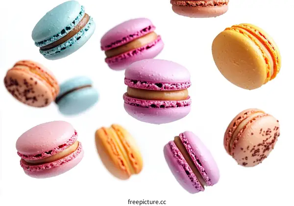 Colorful Macarons in Mid-Air