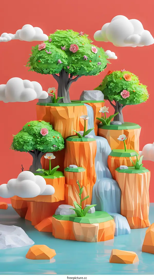 Cartoon island with pink background