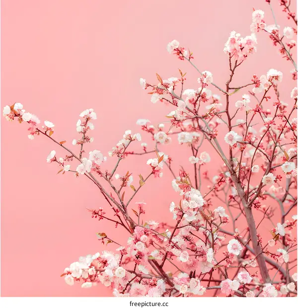 Pink Floral Background With Blooming Cherry Blossoms
