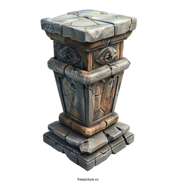 [Transparent Background PNG]Ancient Stone Pillar with Eyes