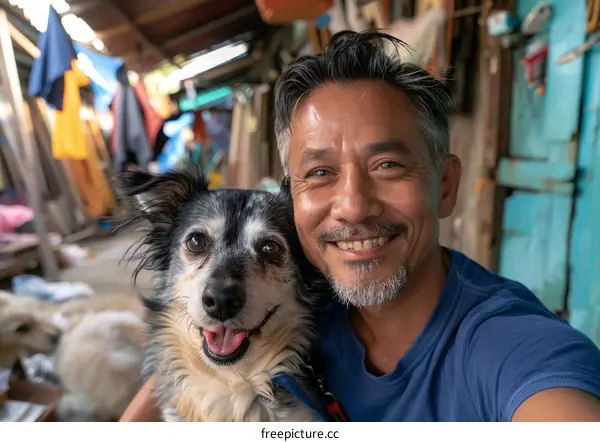 A smiling man with a dog