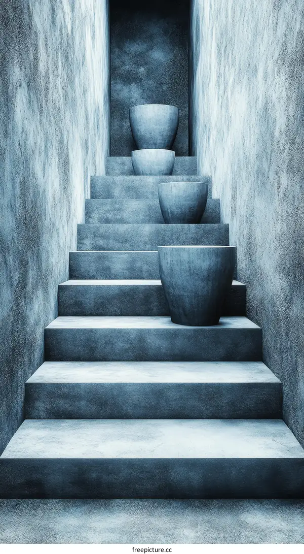 Modern Concrete Staircase with Plant Pots