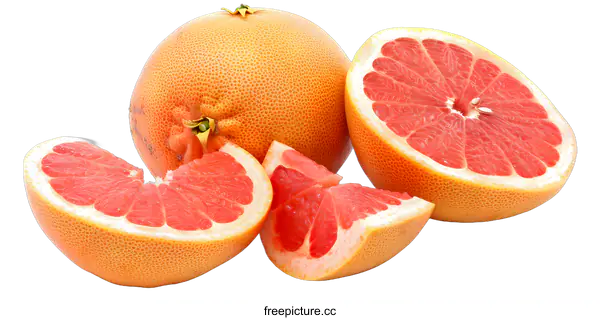 [Transparent Background PNG]Fresh Ripe Grapefruit Fruit Slices  On White Background