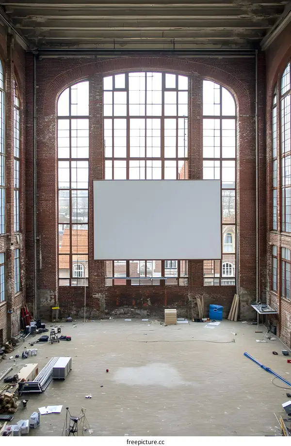 Large White Screen Hanging in Old Brick Building