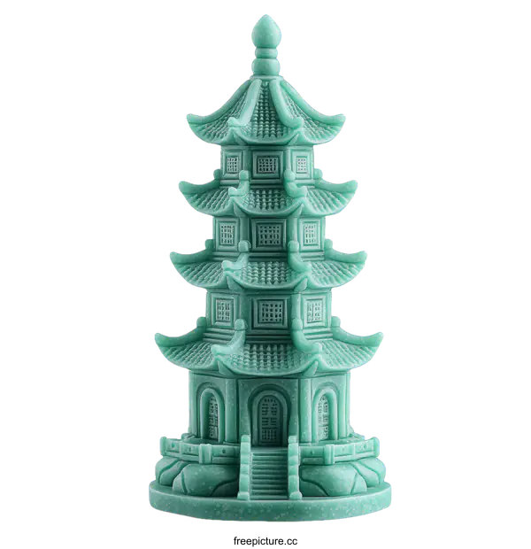 [Transparent Background PNG]Mint Green Chinese Pagoda Illustration