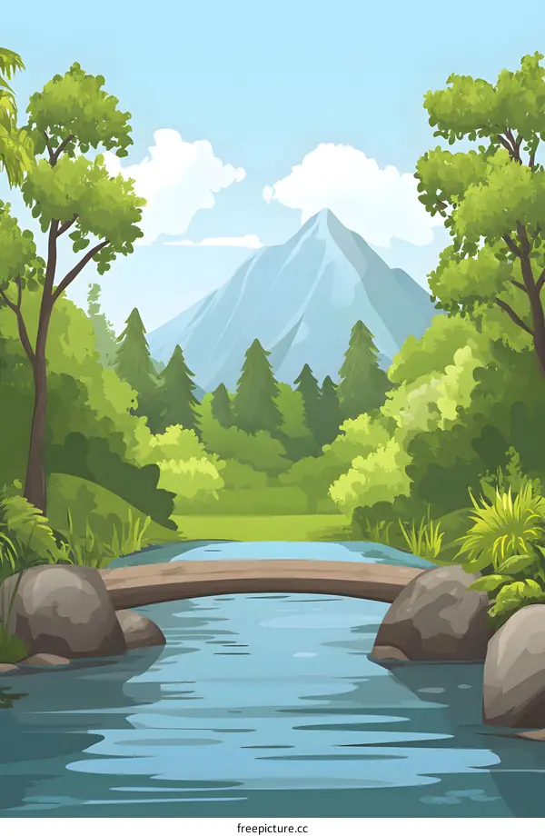 Mountain Landscape with Bridge Over River