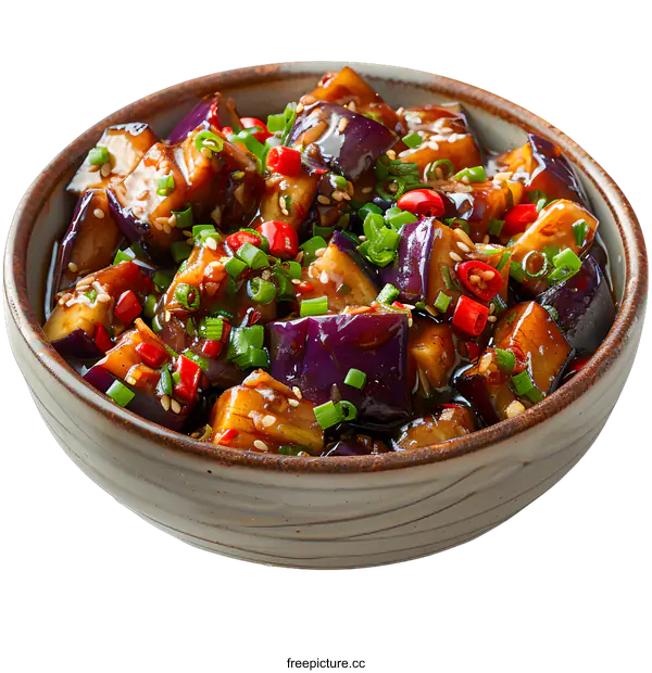 [Transparent Background PNG]eggplant with chilli and spring onion