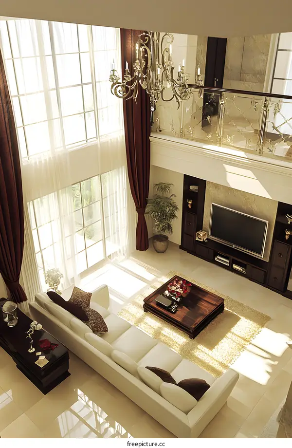 Modern Luxury Living Room Interior Design with Chandelier