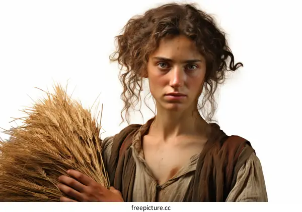 Portrait of a young woman holding a bundle of wheat