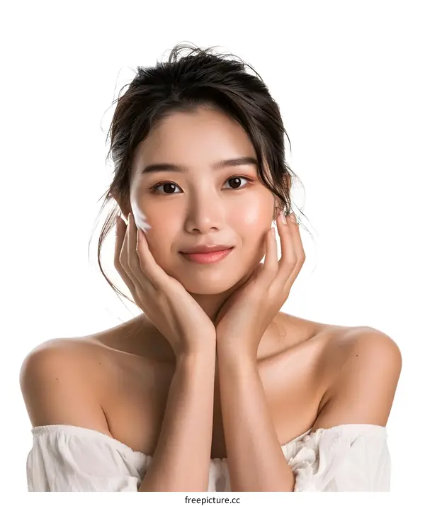 Beautiful Asian Woman with Soft Skin and Natural Makeup