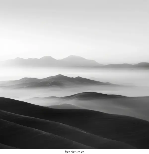Foggy Mountain Landscape in Black and White