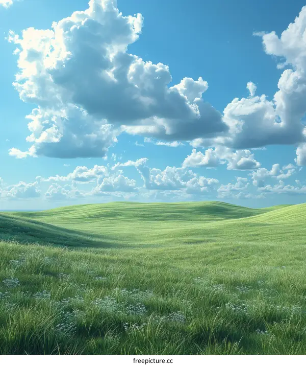 Rolling Green Hills Under a Blue Sky