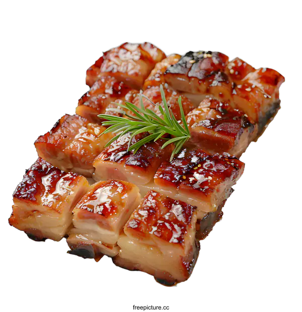[Transparent Background PNG]Delicious Roasted Pork Belly on White Plate