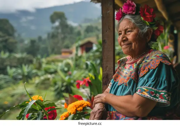 Elderly Indigenous Woman in Traditional Dress