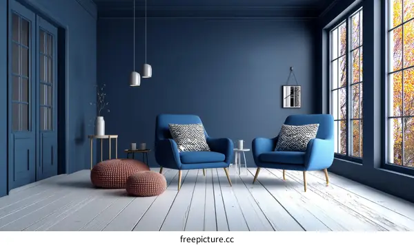 Modern Living Room in Deep Blue