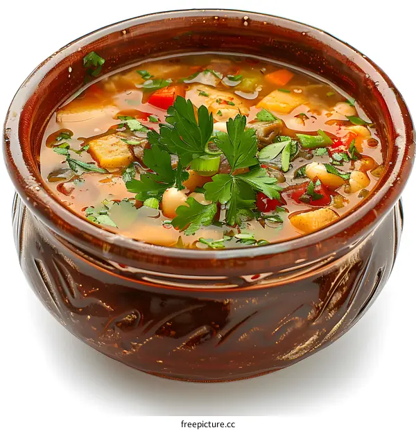 Bowl of Vegetable Soup with Parsley