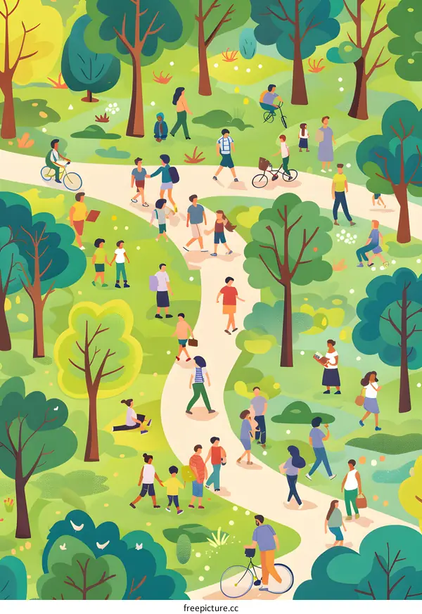 People Walking Through The Park On A Sunny Day