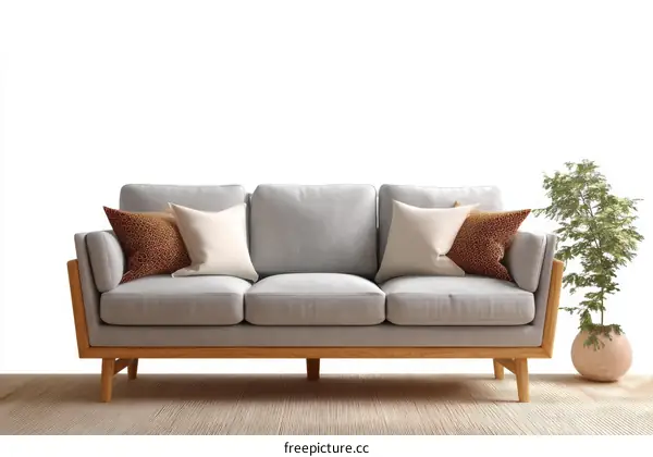 Modern Gray Sofa with Wooden Legs
