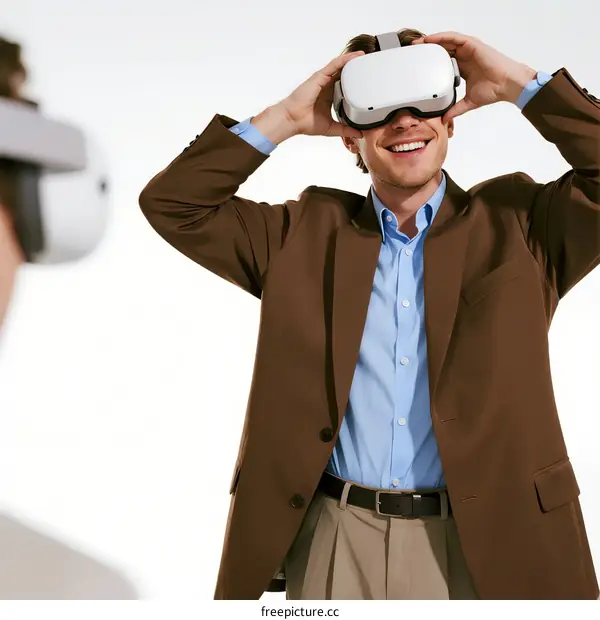 Man wearing virtual reality headset for immersive experience