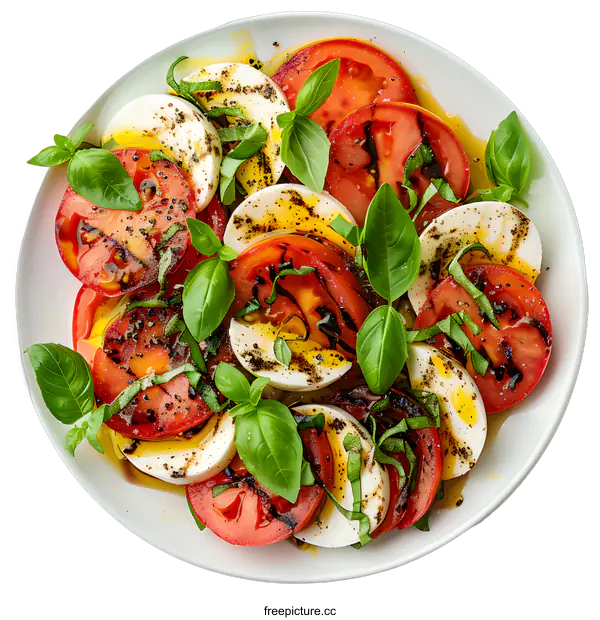 [Transparent Background PNG]Tomato and Mozzarella Salad on White Plate