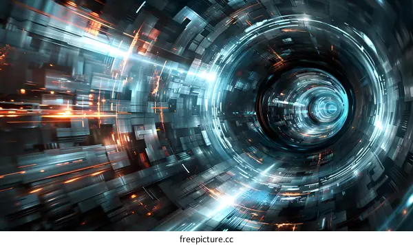 Blue and orange technology tunnel