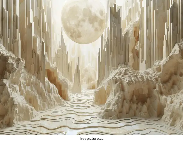 Abstract Futuristic Cityscape with Moon