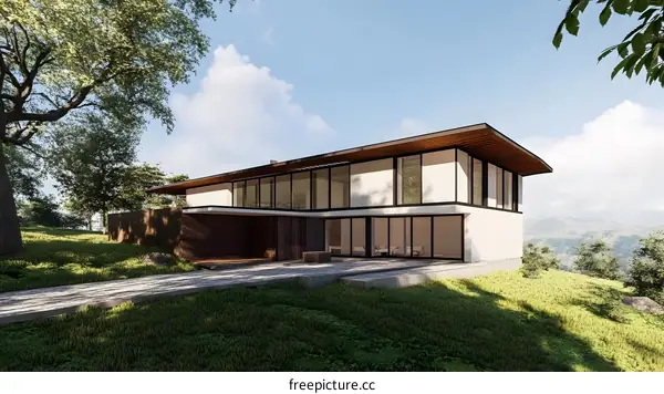 Modern House Design with Large Windows and Terrace